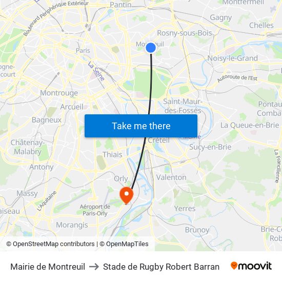 Mairie de Montreuil to Stade de Rugby Robert Barran map