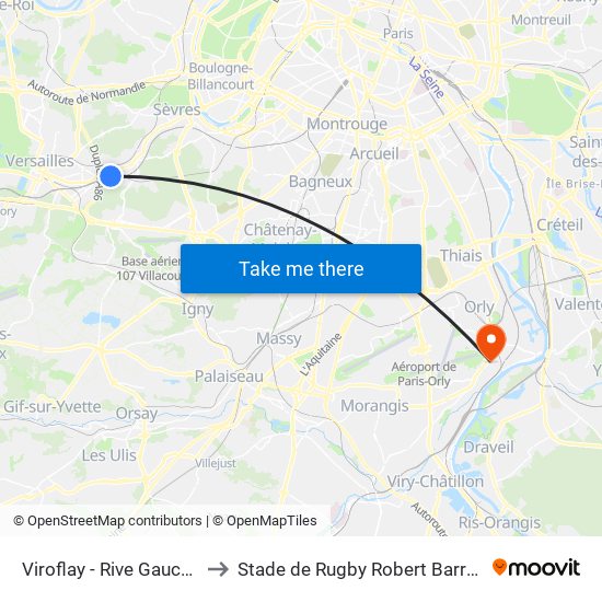 Viroflay - Rive Gauche to Stade de Rugby Robert Barran map