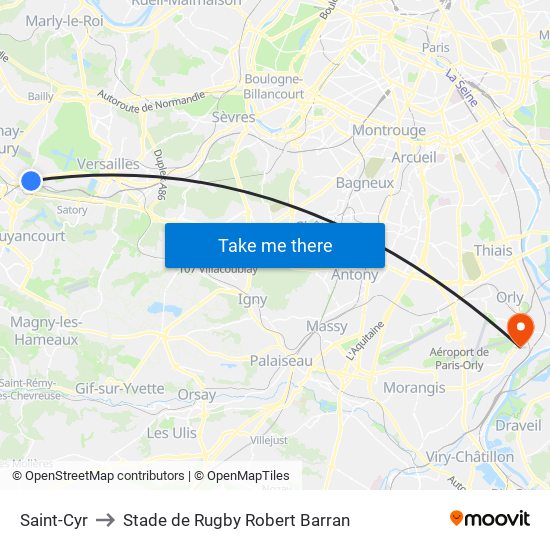 Saint-Cyr to Stade de Rugby Robert Barran map