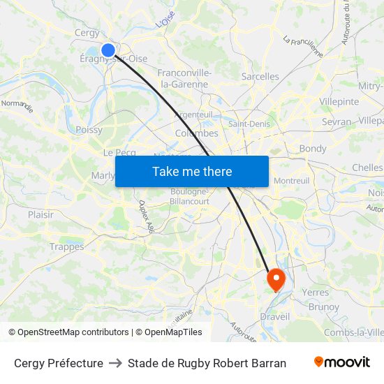 Cergy Préfecture to Stade de Rugby Robert Barran map