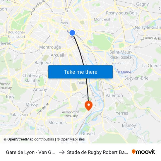 Gare de Lyon - Van Gogh to Stade de Rugby Robert Barran map