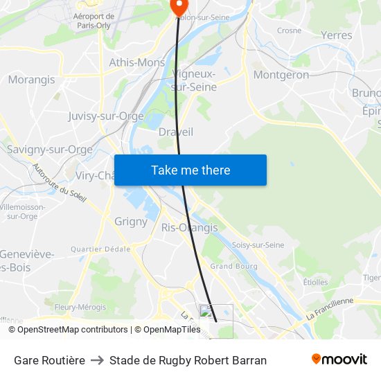 Gare Routière to Stade de Rugby Robert Barran map