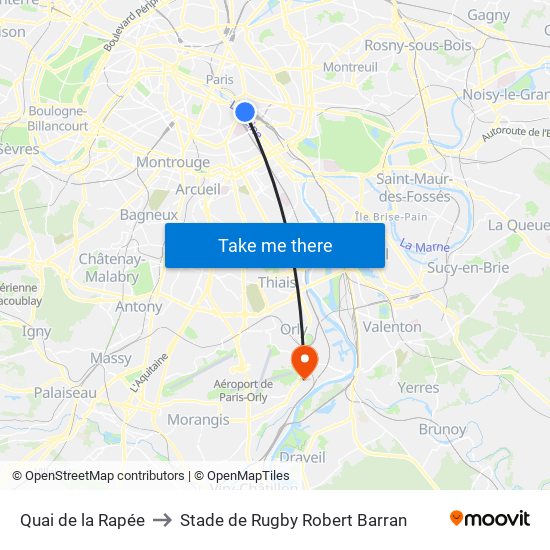 Quai de la Rapée to Stade de Rugby Robert Barran map