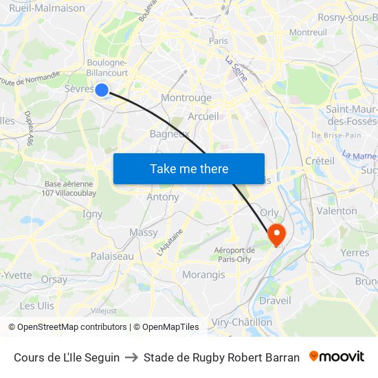 Cours de L'Ile Seguin to Stade de Rugby Robert Barran map