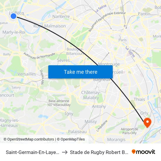 Saint-Germain-En-Laye RER to Stade de Rugby Robert Barran map