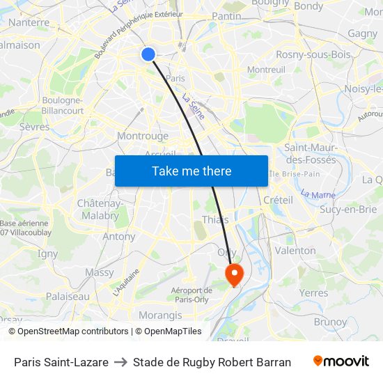 Paris Saint-Lazare to Stade de Rugby Robert Barran map