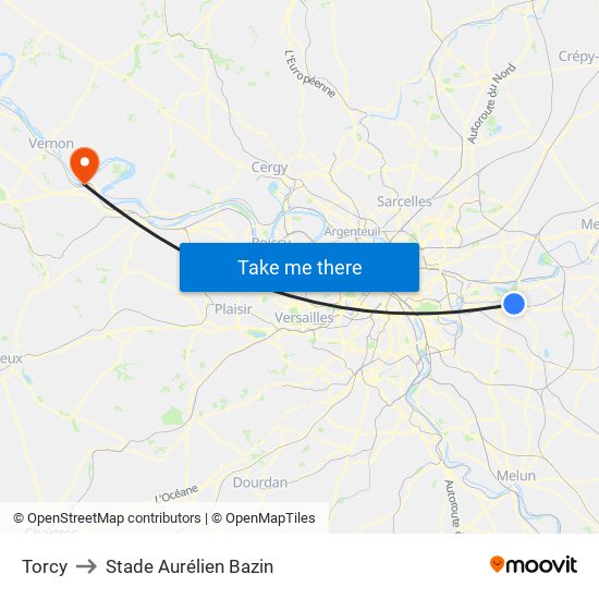 Torcy to Stade Aurélien Bazin map