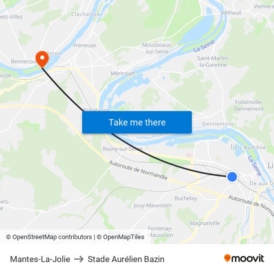 Mantes-La-Jolie to Stade Aurélien Bazin map