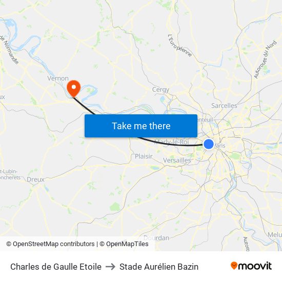 Charles de Gaulle Etoile to Stade Aurélien Bazin map