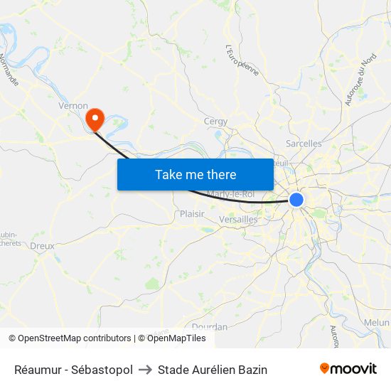 Réaumur - Sébastopol to Stade Aurélien Bazin map