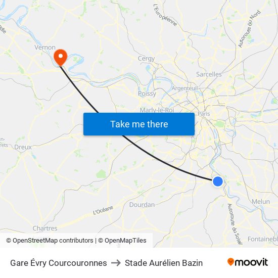 Gare Évry Courcouronnes to Stade Aurélien Bazin map