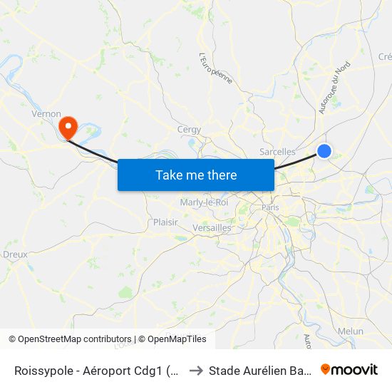 Roissypole - Aéroport Cdg1 (D3) to Stade Aurélien Bazin map