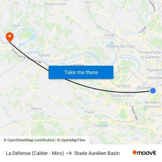La Défense (Calder - Miro) to Stade Aurélien Bazin map