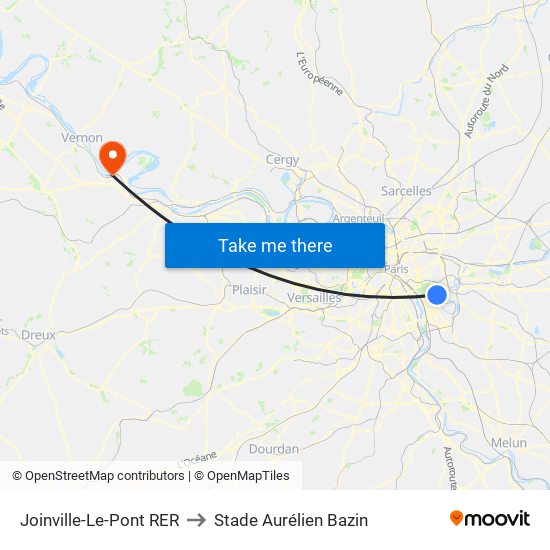 Joinville-Le-Pont RER to Stade Aurélien Bazin map