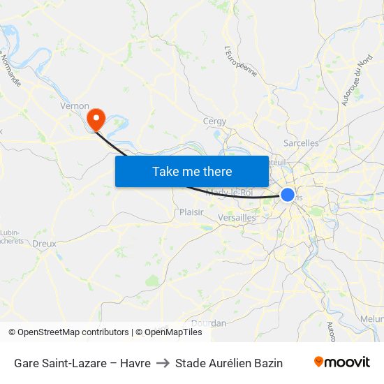 Gare Saint-Lazare – Havre to Stade Aurélien Bazin map