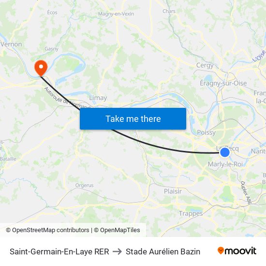Saint-Germain-En-Laye RER to Stade Aurélien Bazin map