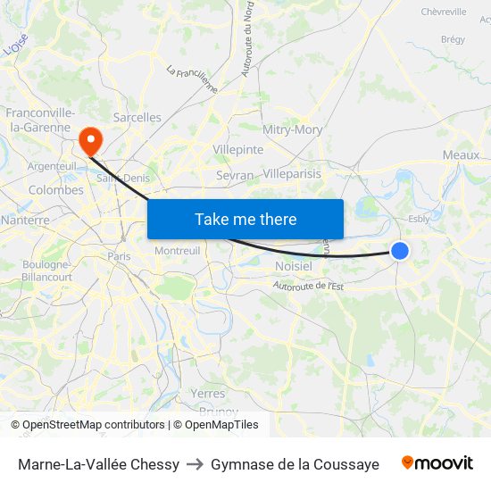 Marne-La-Vallée Chessy to Gymnase de la Coussaye map