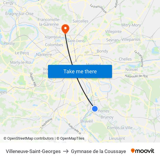 Villeneuve-Saint-Georges to Gymnase de la Coussaye map