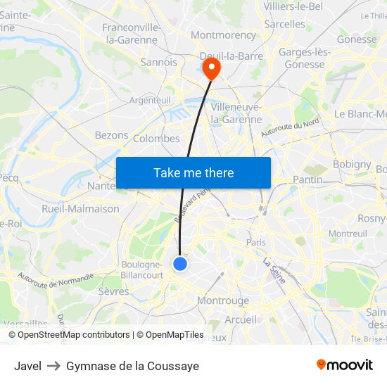 Javel to Gymnase de la Coussaye map