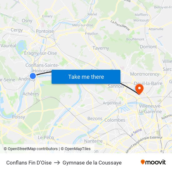 Conflans Fin D'Oise to Gymnase de la Coussaye map