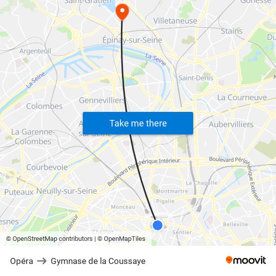 Opéra to Gymnase de la Coussaye map