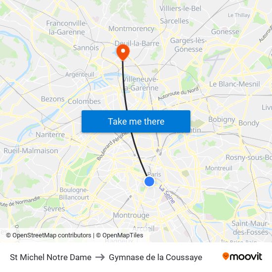 St Michel Notre Dame to Gymnase de la Coussaye map