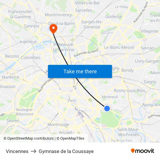 Vincennes to Gymnase de la Coussaye map