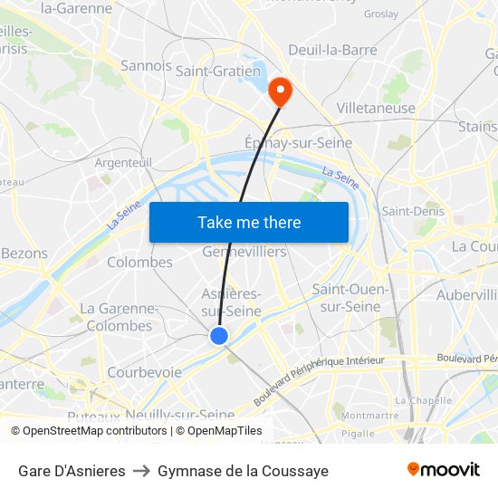Gare D'Asnieres to Gymnase de la Coussaye map
