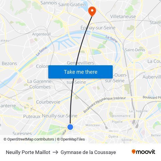 Neuilly Porte Maillot to Gymnase de la Coussaye map