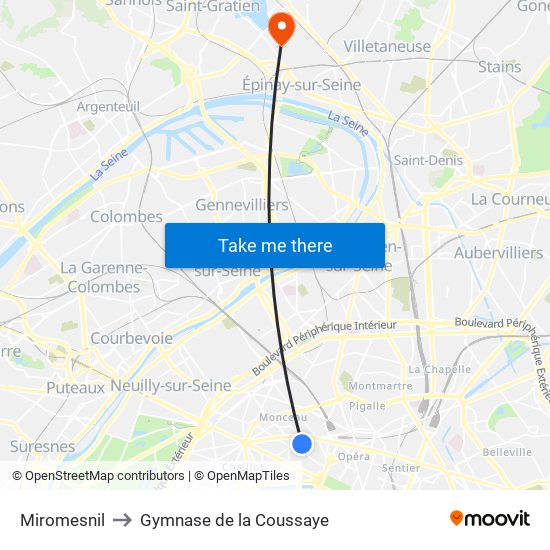 Miromesnil to Gymnase de la Coussaye map