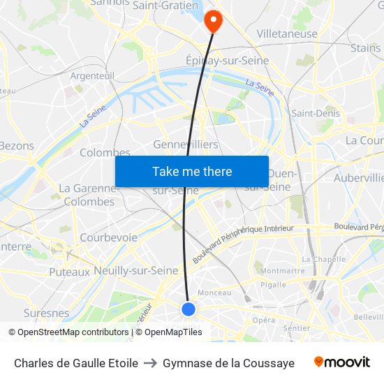 Charles de Gaulle Etoile to Gymnase de la Coussaye map