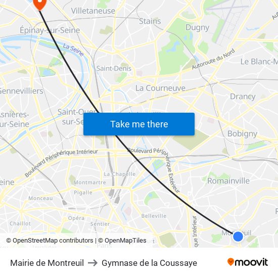 Mairie de Montreuil to Gymnase de la Coussaye map