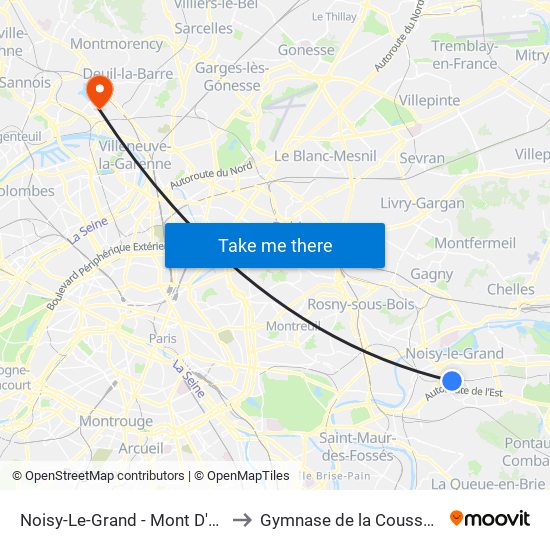 Noisy-Le-Grand - Mont D'Est to Gymnase de la Coussaye map