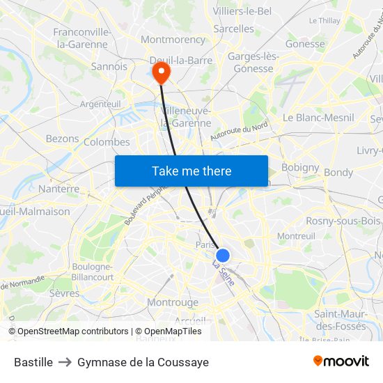 Bastille to Gymnase de la Coussaye map