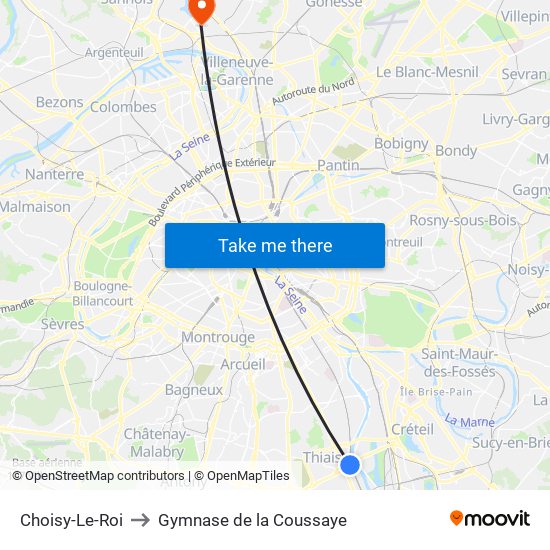 Choisy-Le-Roi to Gymnase de la Coussaye map