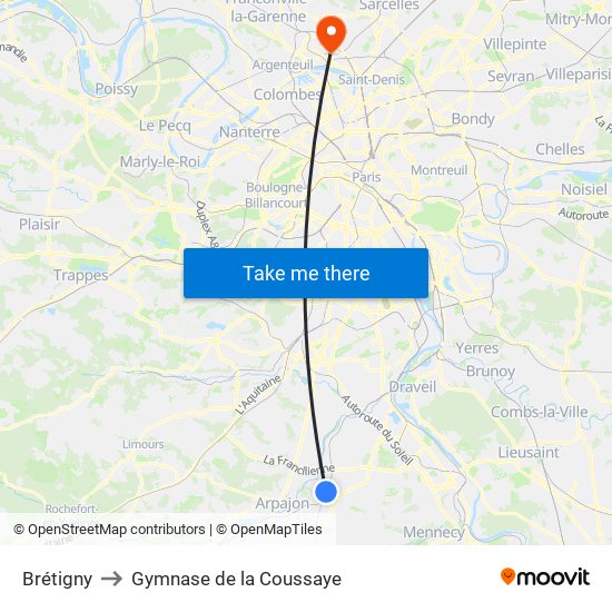 Brétigny to Gymnase de la Coussaye map