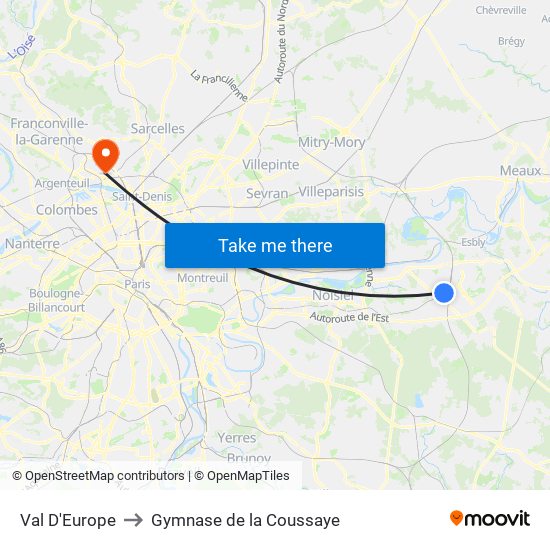 Val D'Europe to Gymnase de la Coussaye map