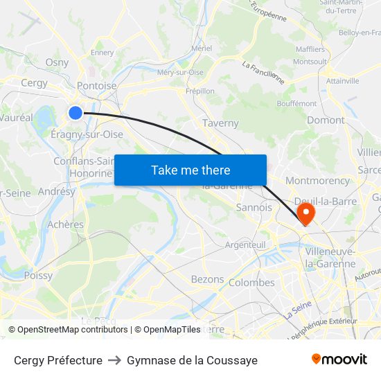 Cergy Préfecture to Gymnase de la Coussaye map