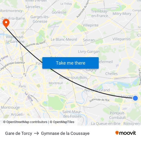 Gare de Torcy to Gymnase de la Coussaye map