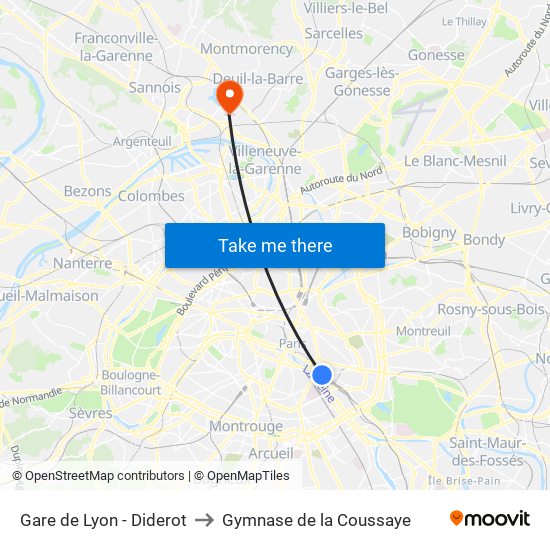 Gare de Lyon - Diderot to Gymnase de la Coussaye map