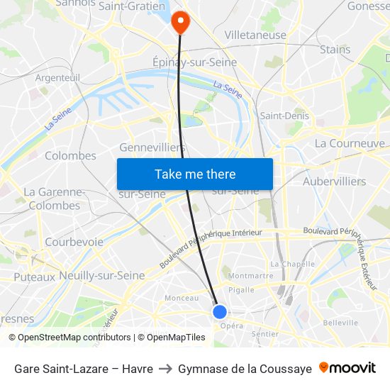 Gare Saint-Lazare – Havre to Gymnase de la Coussaye map