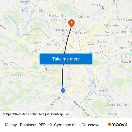 Massy - Palaiseau RER to Gymnase de la Coussaye map