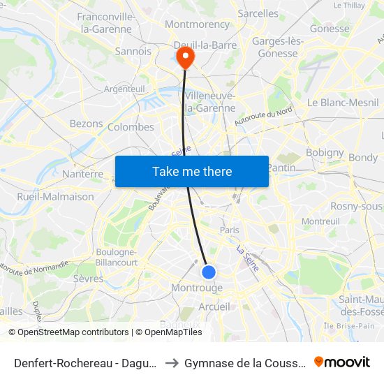 Denfert-Rochereau - Daguerre to Gymnase de la Coussaye map