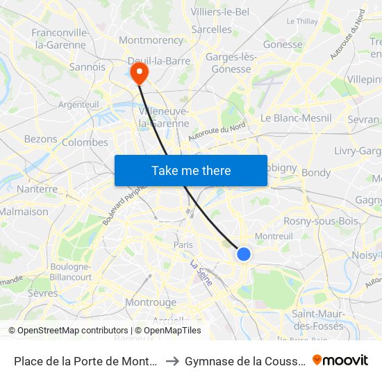 Place de la Porte de Montreuil to Gymnase de la Coussaye map