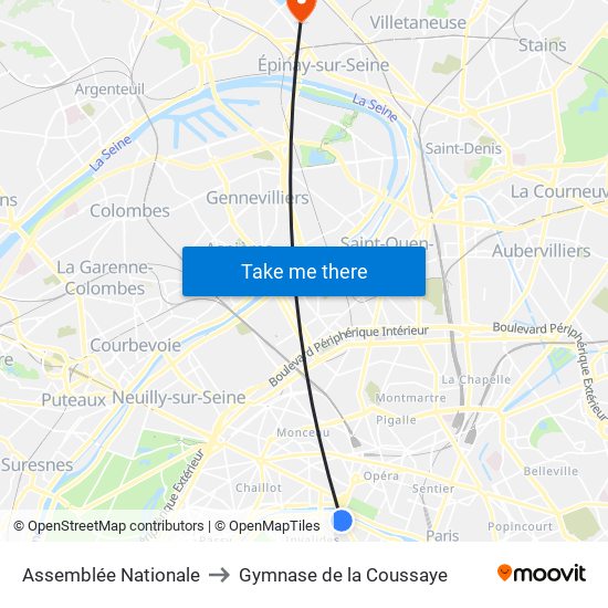 Assemblée Nationale to Gymnase de la Coussaye map