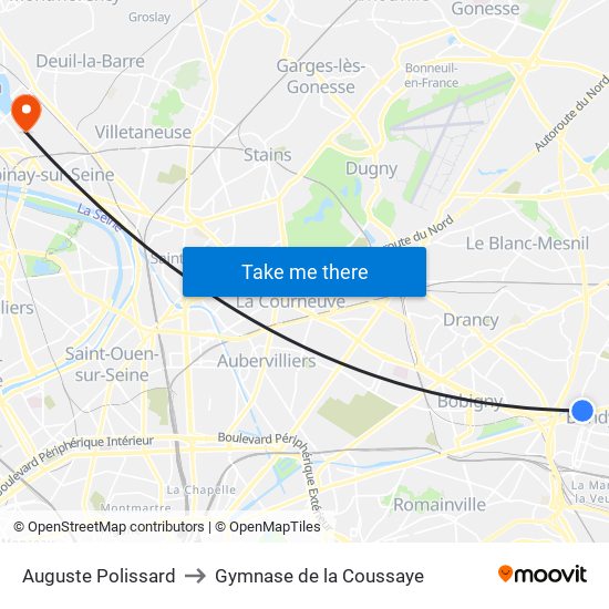 Auguste Polissard to Gymnase de la Coussaye map