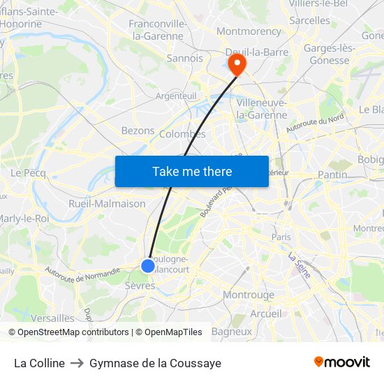 La Colline to Gymnase de la Coussaye map