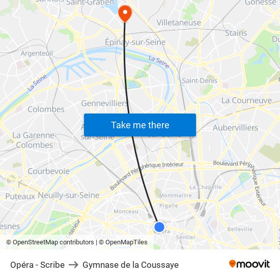 Opéra - Scribe to Gymnase de la Coussaye map