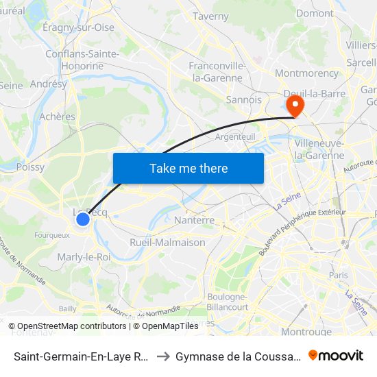 Saint-Germain-En-Laye RER to Gymnase de la Coussaye map
