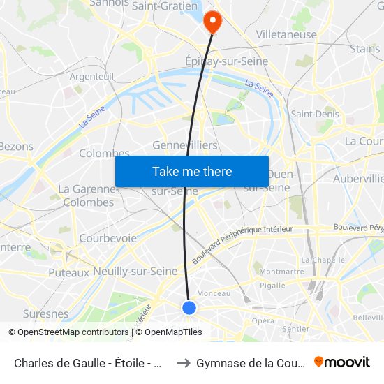 Charles de Gaulle - Étoile - Wagram to Gymnase de la Coussaye map